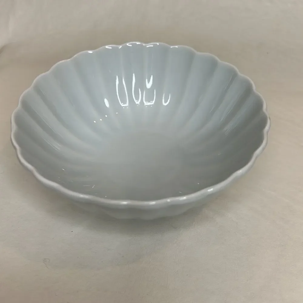 Porcelain Bowl 4 3/4 In Round 1 3/4 In Tall Vintage Sea Stripe Blue Green Ribbed